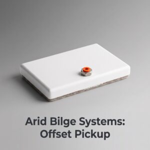 Close-up of a white rectangular industrial component with an orange circular insert on top, set on a gray surface.
