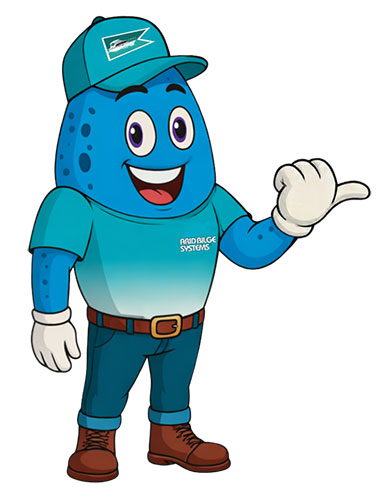 Dryver mascot wearing a teal cap and gradient teal shirt, brown belt and boots, giving a thumbs up.