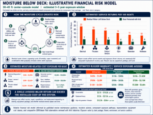 Arid Bilge charts and diagrams demonstrating the financial impact of moisture below deck.