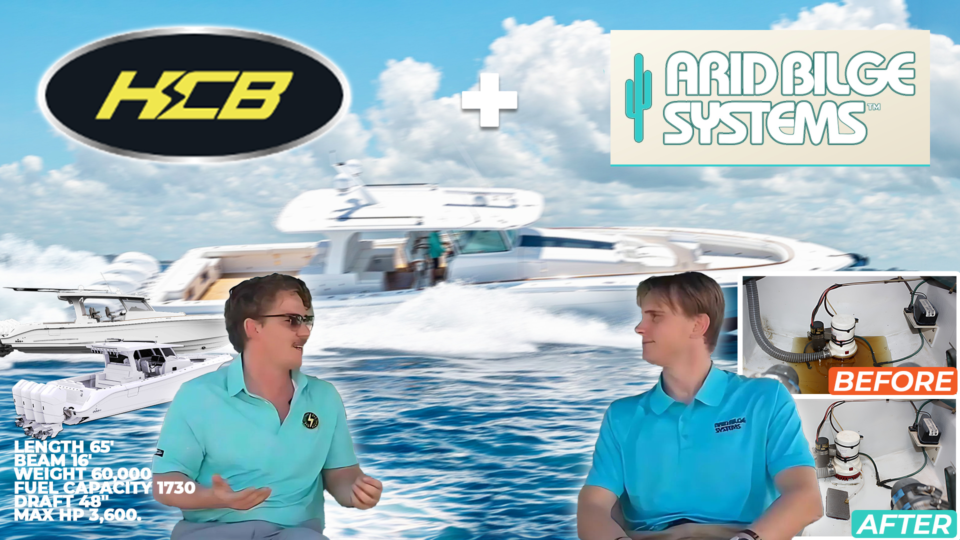 HCB boat-builder interview thumbnail with original photography and the current Arid Bilge Systems logo.