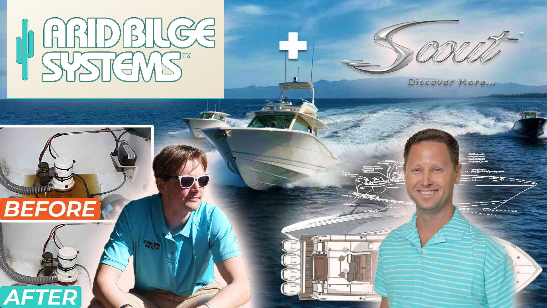 Scout boat-builder interview thumbnail with original photography and the current Arid Bilge Systems logo.