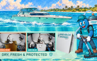 DRYVER beside an Arid Bilge Systems unit in the original automatic bilge-drying video thumbnail.