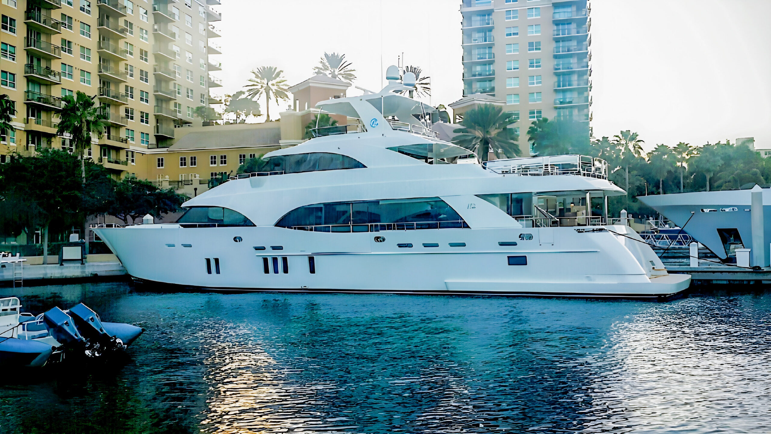 Ocean Alexander 112 yacht at a dock, with the 112 mark visible on its superstructure.