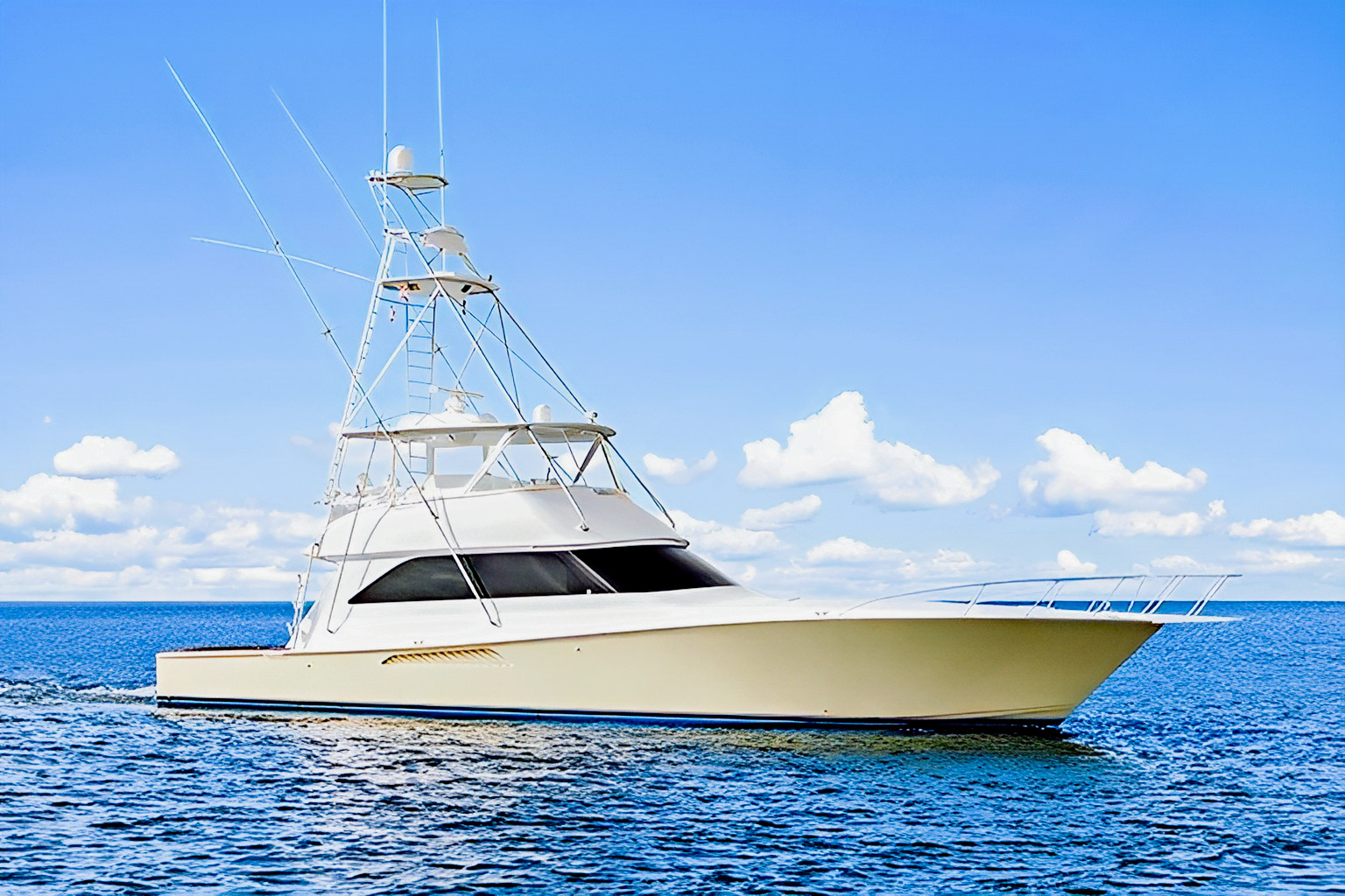 Out-A-Line, a Viking 61 sportfishing yacht, photographed on blue water.