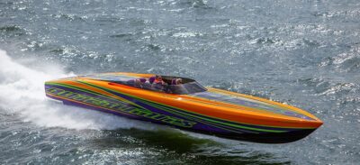 An Outerlimits performance boat underway.